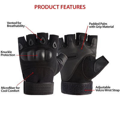 Flexible Fingerless Tactical Combat Gloves Debossed Polyurethane