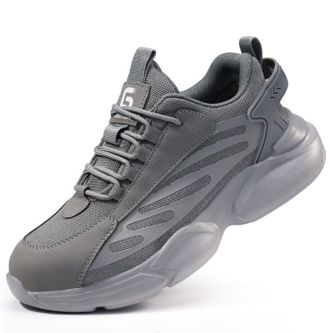 Men’s Safety Work Shoes Lightweight Breathable Steel Toe Sneakers Anti-Smash Anti-Puncture Odor Resistant Flyknit Construction All-Season Protection