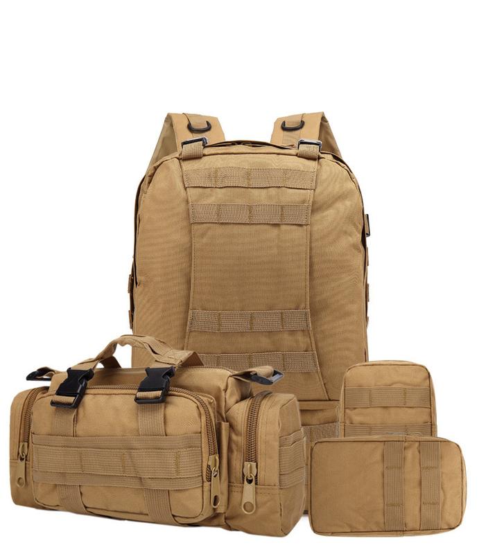 600D Oxford Tan Military Tactical Backpack 55L Molle System